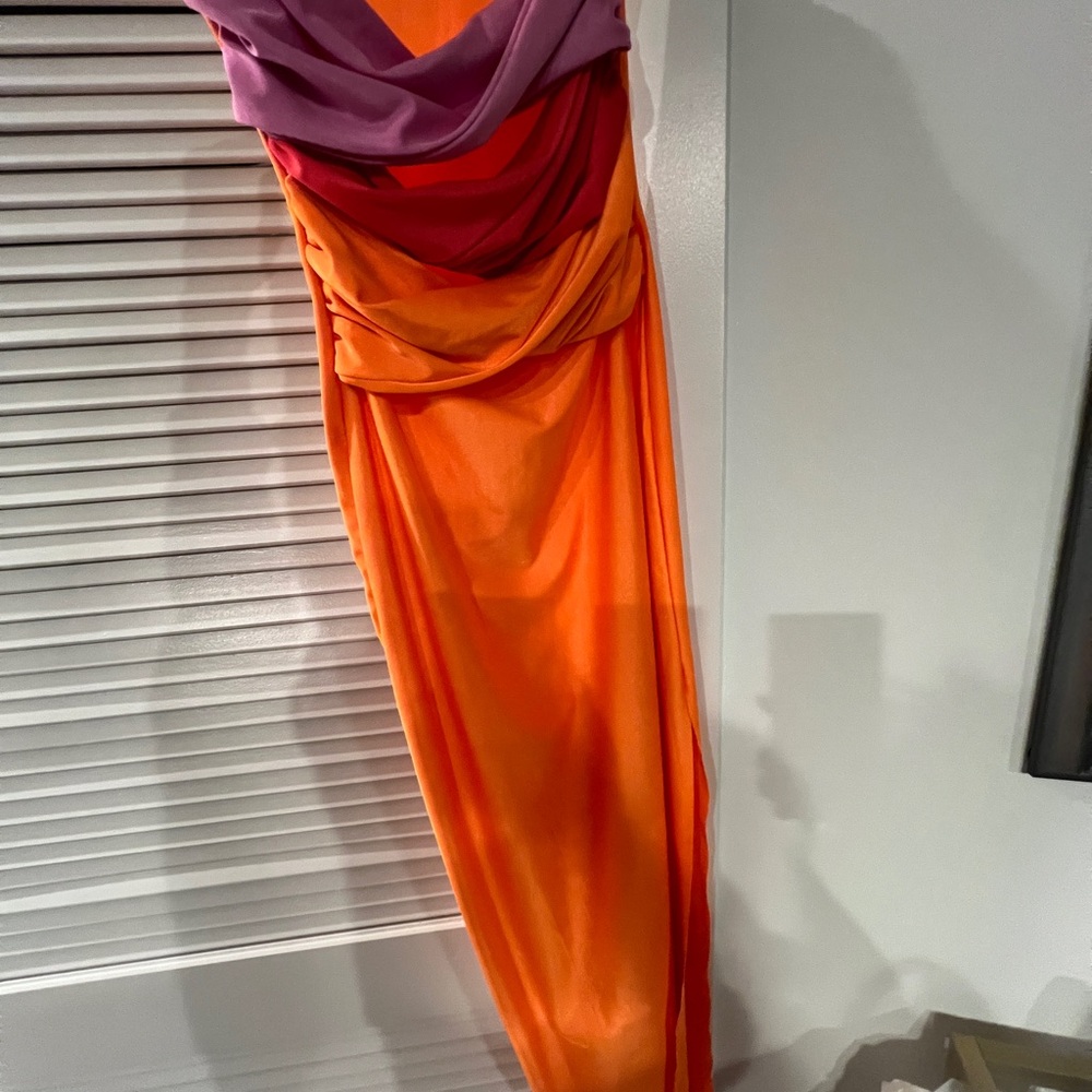 Vibrant Orange and Purple Draped Dress